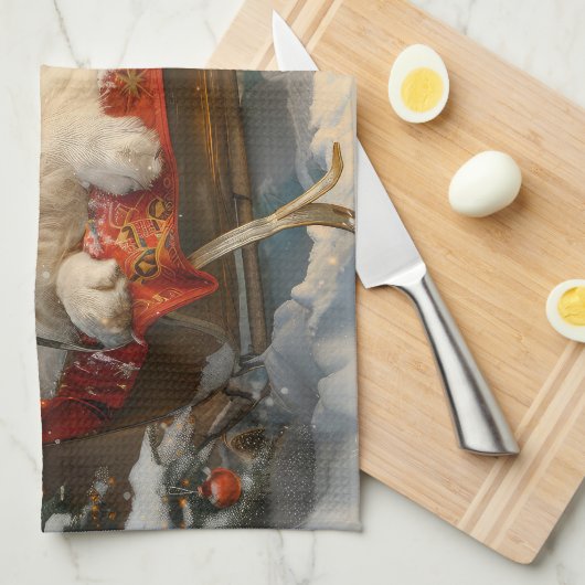 ピレネー素晴らしズドッグクリスマスフェスティバル キッチンタオル (四つ折り)