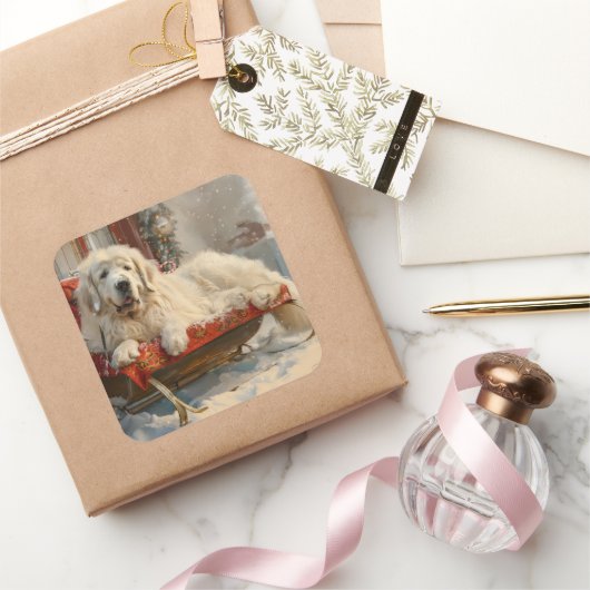 ピレネー素晴らしズドッグクリスマスフェスティバル スクエアシール (ギフト)