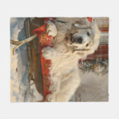 ピレネー素晴らしズドッグクリスマスフェスティバル フリースブランケット (正面(横))
