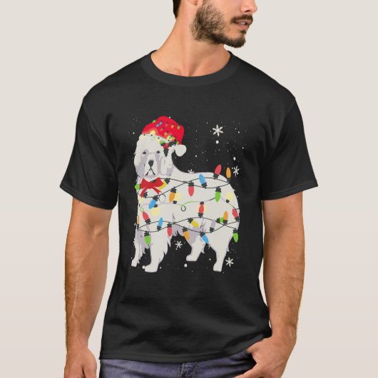 ピレネー素晴らしズドッグクリスマスライトクリスマスママパパギ Tシャツ (正面)