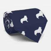 ピレネー素晴らしズドッグシルエット模様ブルー ネクタイ (ロール)