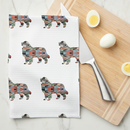 ピレネー素晴らしズドッグブリードジオのシルエットプレイド キッチンタオル (四つ折り)