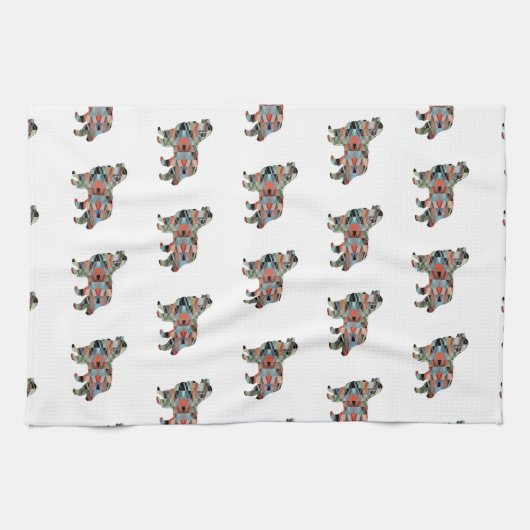 ピレネー素晴らしズドッグブリードジオのシルエットプレイド キッチンタオル (横)