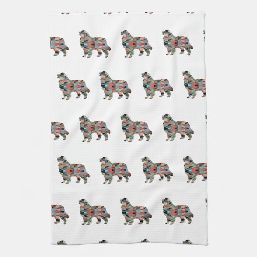 ピレネー素晴らしズドッグブリードジオのシルエットプレイド キッチンタオル (縦)