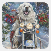 ピレネー素晴らしズドッグライディングオートバイクリスマス スクエアシール (正面)