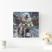 ピレネー素晴らしズドッグライディングオートバイクリスマス スクエア壁時計 (ホーム)