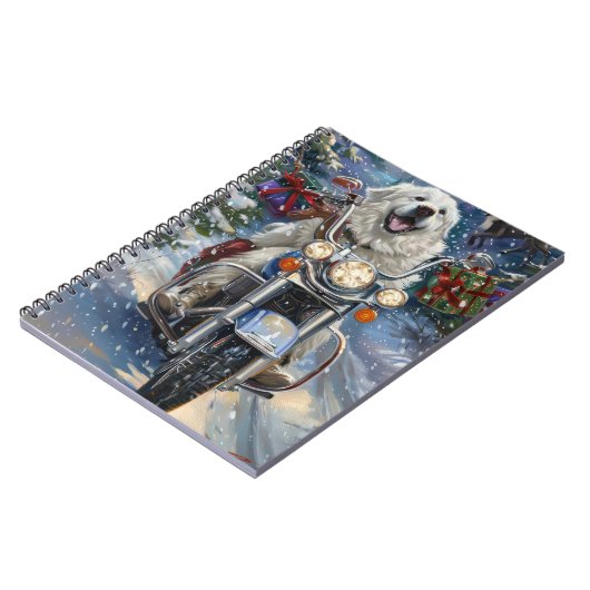 ピレネー素晴らしズドッグライディングオートバイクリスマス ノートブック (左側)