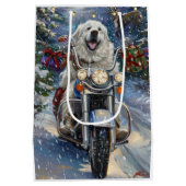 ピレネー素晴らしズドッグライディングオートバイクリスマス ミディアムペーパーバッグ (裏面)
