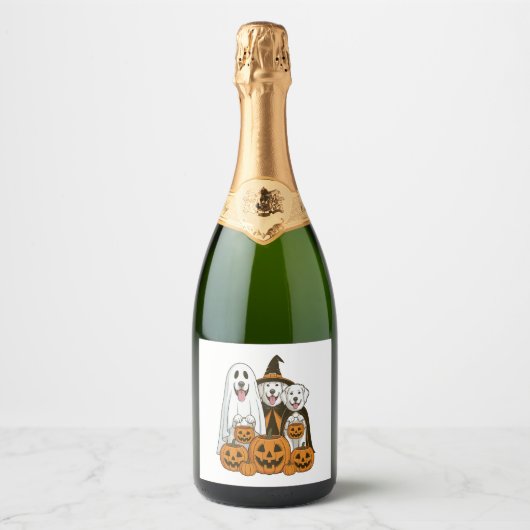 ピレネー素晴らしズドッグ幽霊ウィッチハロウィンマッチング スパークリングワインラベル (正面)