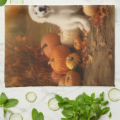 ピレネー素晴らしズパピーオータムデライトカボチャ キッチンタオル (折り畳み)