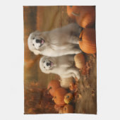 ピレネー素晴らしズパピーオータムデライトカボチャ キッチンタオル (縦)