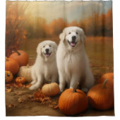 ピレネー素晴らしズパピーオータムデライトカボチャ シャワーカーテン (正面)