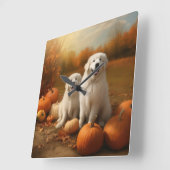 ピレネー素晴らしズパピーオータムデライトカボチャ スクエア壁時計 (傾斜)