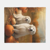 ピレネー素晴らしズパピーオータムデライトカボチャ フリースブランケット (正面(横))