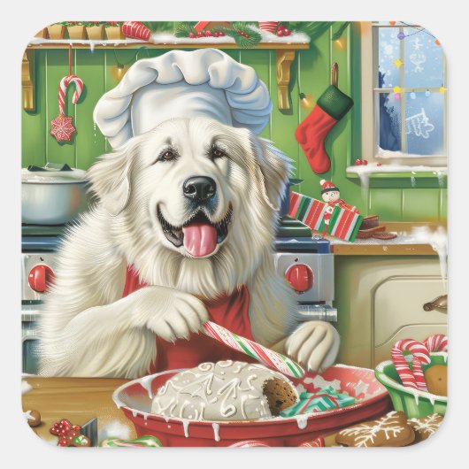 ピレネー素晴らしズホリデーベーキング:フェスティバルクリスマス スクエアシール (正面)