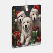 ピレネー素晴らしズ子犬ギフトクリスマスシーン1 メタルオーナメント (正面右)