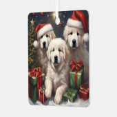 ピレネー素晴らしズ子犬ギフトクリスマスシーン1 メタルオーナメント (正面左)