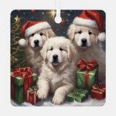 ピレネー素晴らしズ子犬ギフトクリスマスシーン1 メタルオーナメント (裏面)