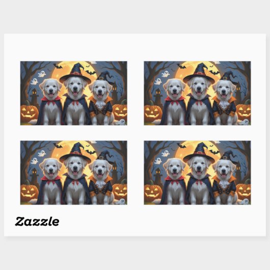 ピレネー素晴らしドッグスパンプキンハロウィンおもしろい 長方形シール (シート)