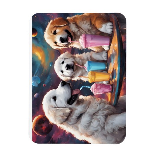 ピレネー素晴らしママとミルクシェイクの子犬 マグネット (縦)