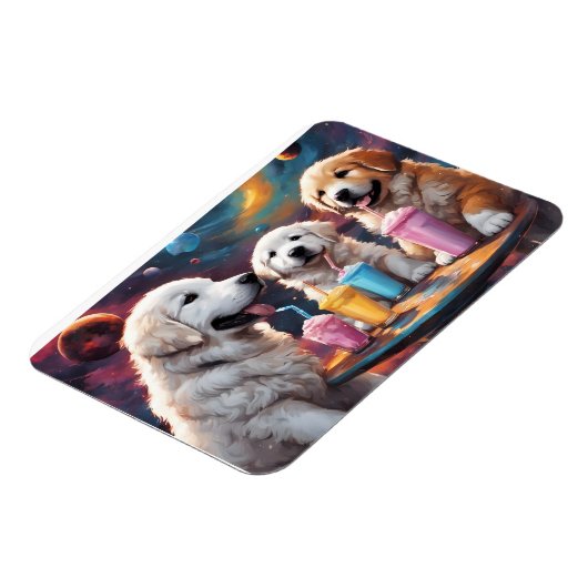 ピレネー素晴らしママとミルクシェイクの子犬 マグネット (左側)