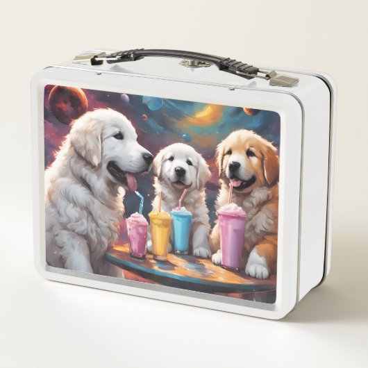 ピレネー素晴らしママとミルクシェイクの子犬 メタルランチボックス (裏面)