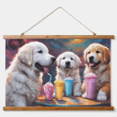 ピレネー素晴らしママとミルクシェイクの子犬 吊り下げ型タペストリー (正面)