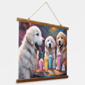 ピレネー素晴らしママとミルクシェイクの子犬 吊り下げ型タペストリー (傾斜あり)