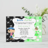 ピレートフェアリー誕生日招待状ライムグリーンスカル 招待状 (スタンド正面)