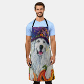 ピレ不気味ネー素晴らしドッグハロウィンウィッチカボチャ エプロン (着用した状態)