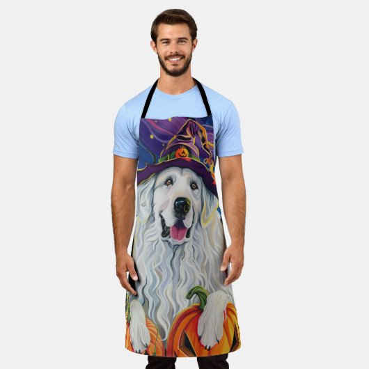 ピレ不気味ネー素晴らしドッグハロウィンウィッチカボチャ エプロン (着用した状態)