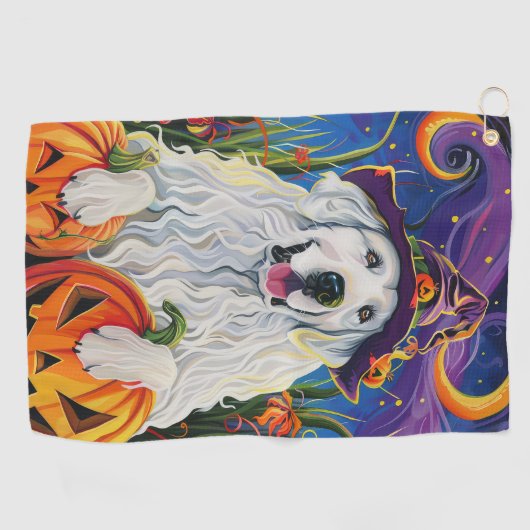 ピレ不気味ネー素晴らしドッグハロウィンウィッチカボチャ ゴルフタオル (横)