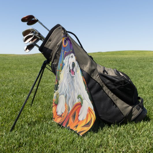 ピレ不気味ネー素晴らしドッグハロウィンウィッチカボチャ ゴルフタオル (グリーン)