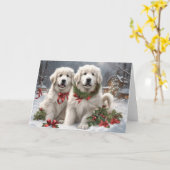 ピレ素晴らしネエス子犬1冬のシーン カード (黄色い花)