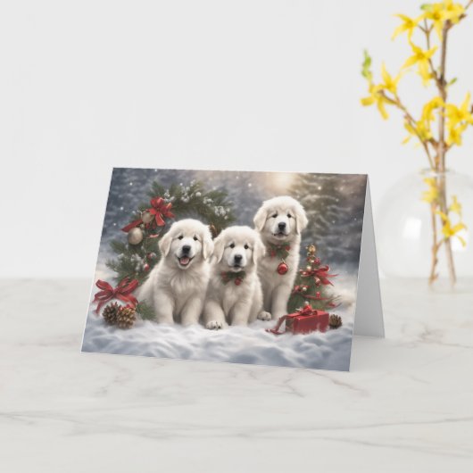 ピレ素晴らしネエス子犬2冬クリスマスシーン カード (黄色い花)