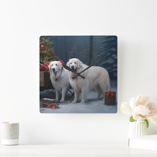 ピレ素晴らしネーススノースイクリスマスデコール スクエア壁時計 (ホーム)