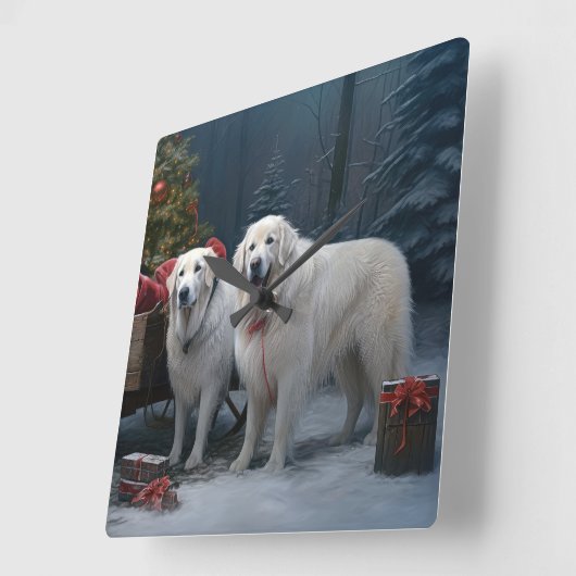 ピレ素晴らしネーススノースイクリスマスデコール スクエア壁時計 (傾斜)