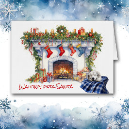 ピレ素晴らしネー子犬の暖炉サンタ待ち