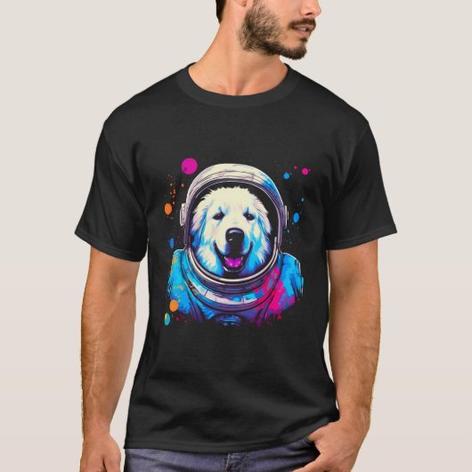 ピレ素晴らしネー犬おもしろい宇宙飛行士 Tシャツ (正面)