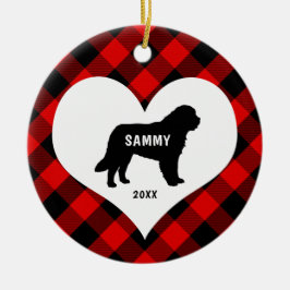 ピレ素晴らしネー犬の品種の名前+日付レッドプレイド セラミックオーナメント