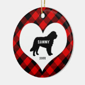 ピレ素晴らしネー犬の品種の名前+日付レッドプレイド セラミックオーナメント (左)