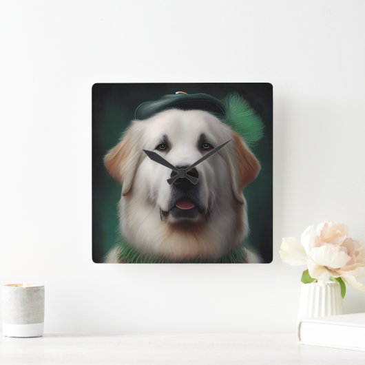 ピレ素晴らしネー犬の聖パトリックの日のドレス スクエア壁時計 (ホーム)