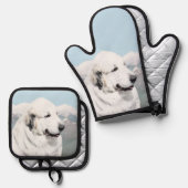 ピレ素晴らしネー絵を描ズホワイトオリジナルペットドッグアート 鍋つかみ&鍋敷きセット (正面/裏面)