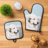 ピレ素晴らしネー絵を描ズホワイトオリジナルペットドッグアート 鍋つかみ&鍋敷きセット (トップダウン)