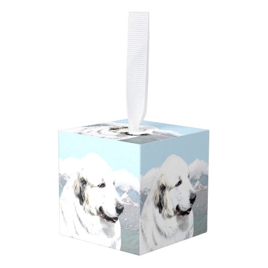 ピレ素晴らしネー絵画ズ – オリジナルドッグアート キューブオーナメント (正面アングル)