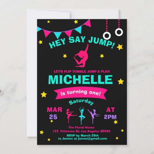 ピロエッテキュートバレリーナ体操ガールズ誕生日 招待状 (正面)