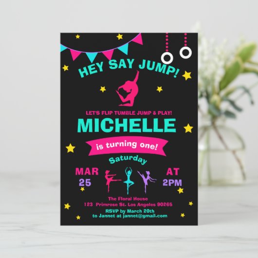 ピロエッテキュートバレリーナ体操ガールズ誕生日 招待状 (スタンド正面)