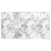 ピロロケース – 白黒フローラプリント 枕カバー (正面左)