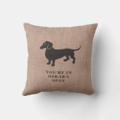 ピローおもしろいがダッチシュントのソファの場所を示す クッション (裏面)