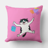 ピローよくはしゃぐペア猫装飾明るいピンク クッション (正面)